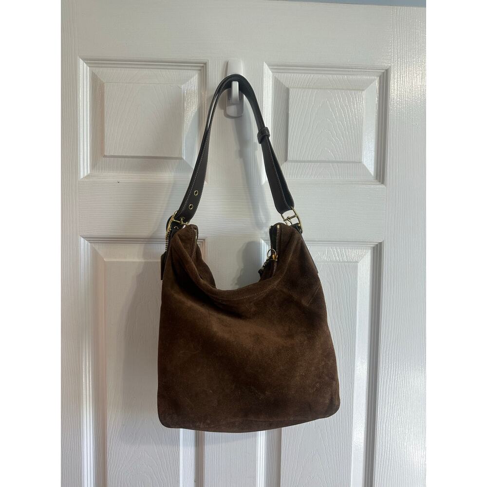 Vintage Coach Suede Hobo Bag Dark Brown Gold Legacy Leather Purse-Some Use - Picture 4 of 16